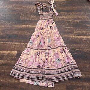 OMIKA Lana smocked Anthropologie tribal floral purple tiered maxi dress medium